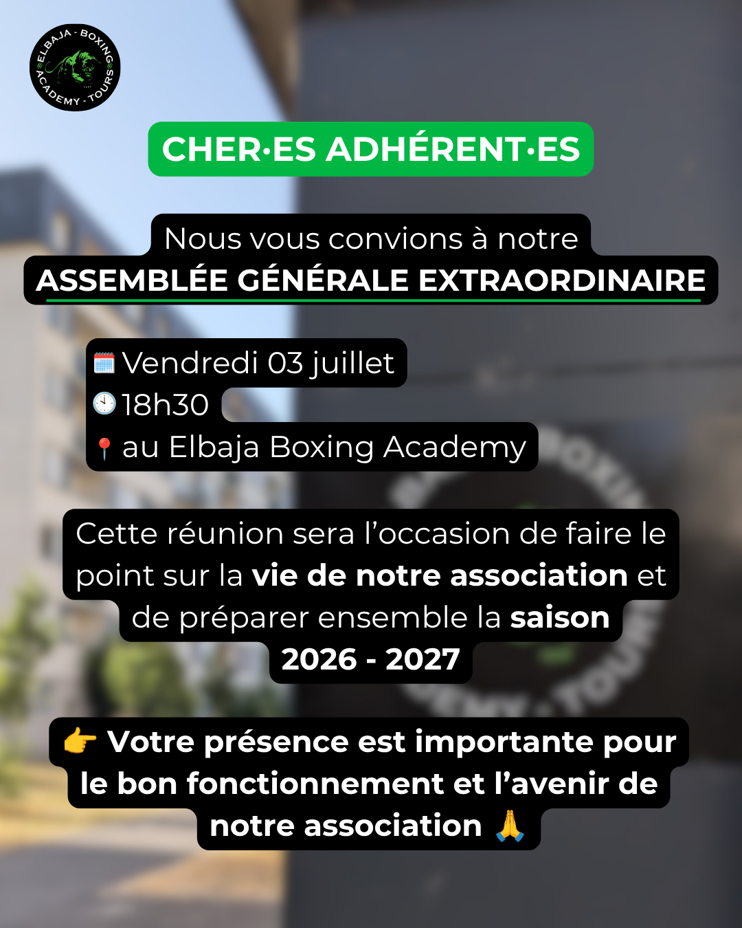Invitation à l'Assemblée Générale Extraordinaire